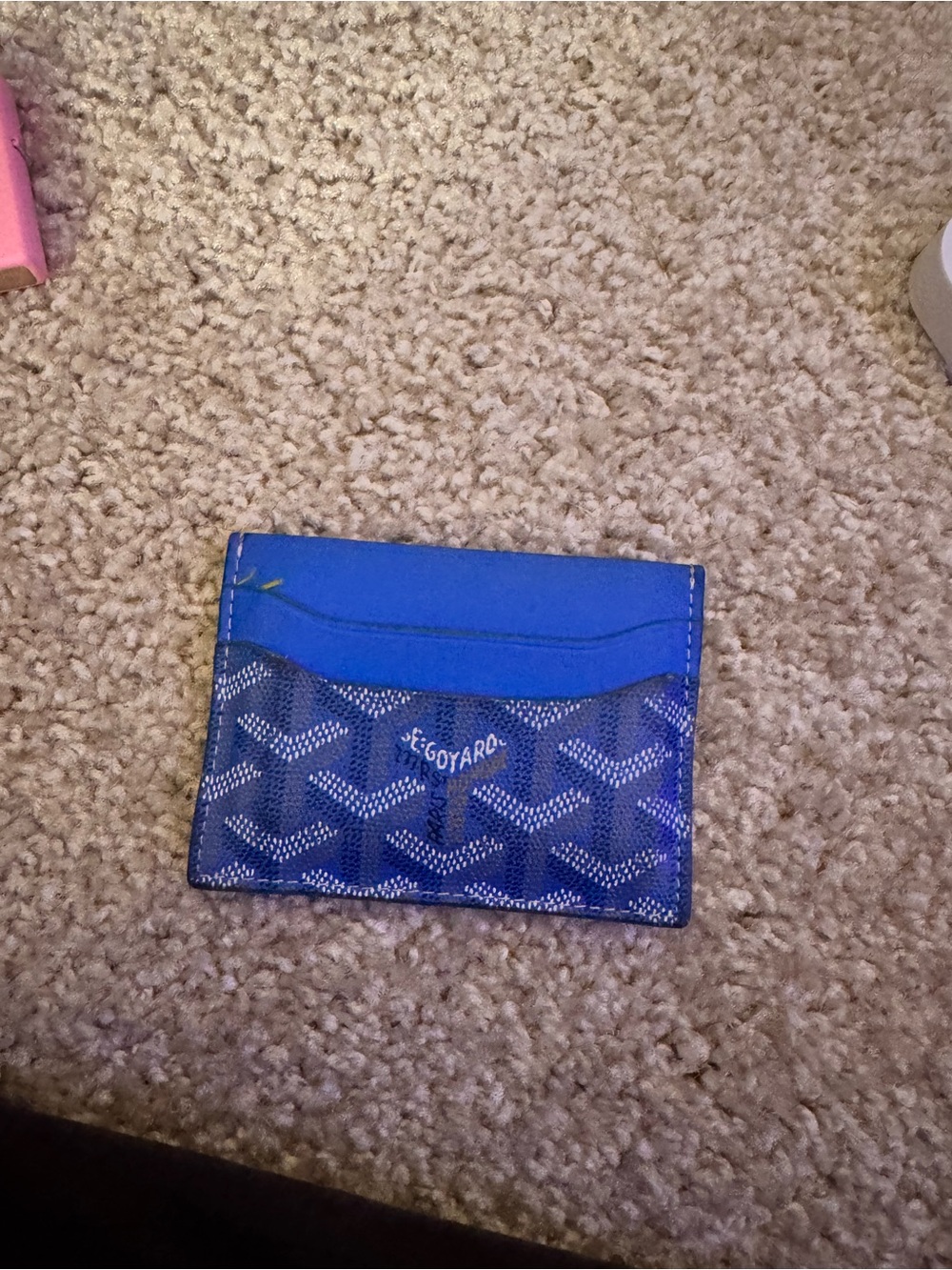 Goyard Blue Patterned Card Holder with Solid Trim